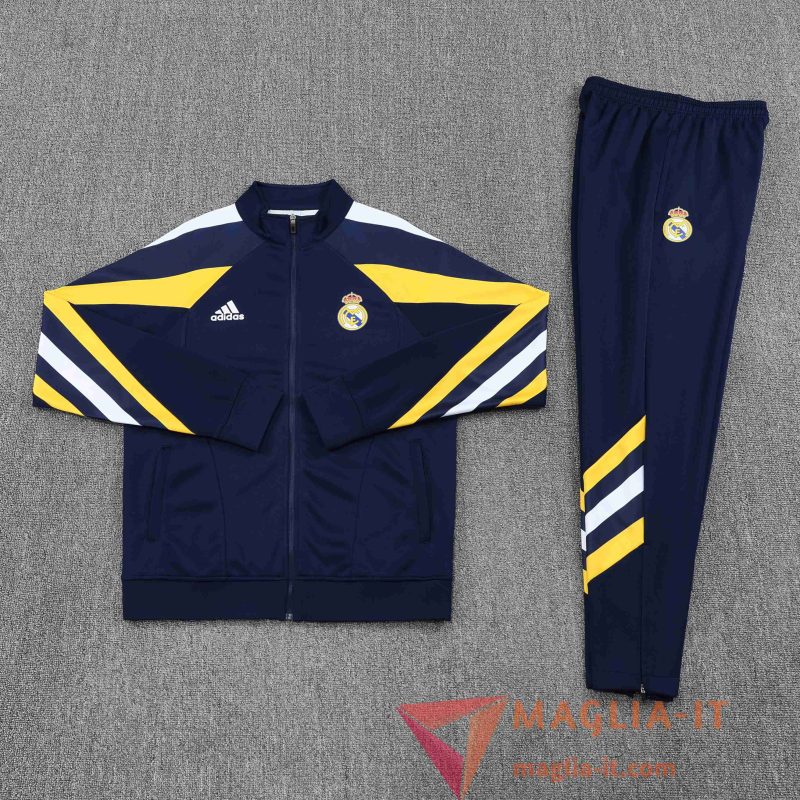 Nuova Insieme Tuta Calcio Giacca Calcio Real Madrid Blu/Giallo 2025/2026 - immagine 3