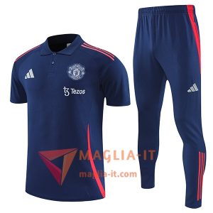 Completo Maglia Polo Manchester United Blu/Rosso 2025/2026
