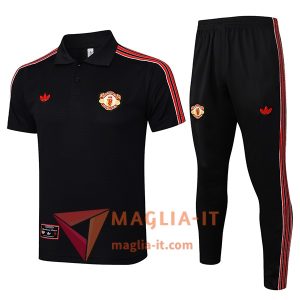 Completo Maglia Polo Manchester United Nero/Rosso 2025/2026