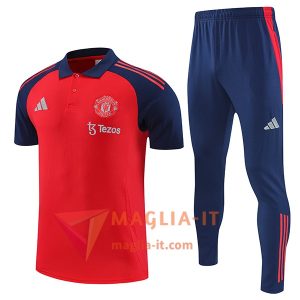 Completo Maglia Polo Manchester United Rosso/Blu 2025/2026