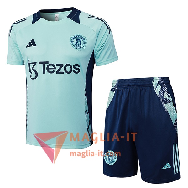 Kit da Allenamento Manchester United 2025/2026 - Maglia + Pantaloncini Verde/Blu