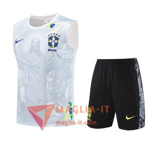 Kit da Allenamento Brasile - Canottiera + Pantaloncini 2025/2026 Bianco/Grigio