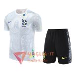 Kit da Allenamento Brasile - Maglia + Pantaloncini 2025/2026 Bianco/Grigio