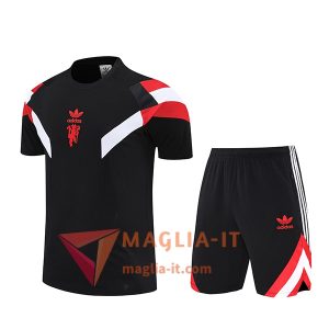 Kit da Allenamento Manchester United - Maglia + Pantaloncini 2025/2026 Nero/Bianco/Rosso