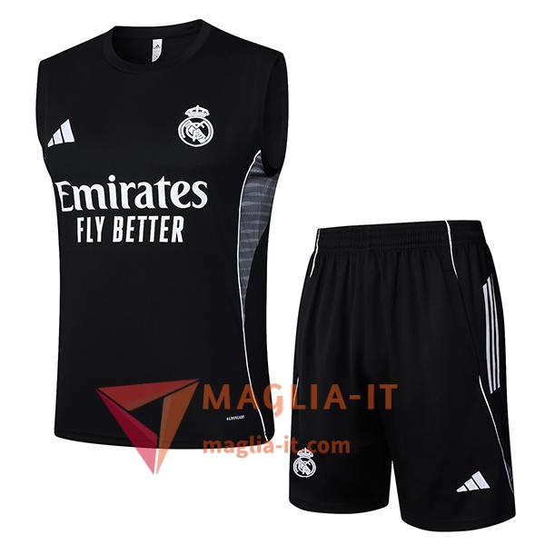 Kit da Allenamento Real Madrid - Canottiera + Pantaloncini 2025/2026 Nero/Grigio