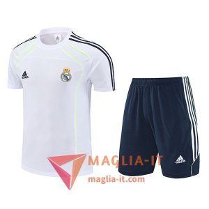 Kit da Allenamento Real Madrid - Maglia + Pantaloncini 2025/2026 Bianco/Verde Fluo
