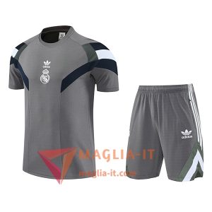 Kit da Allenamento Real Madrid - Maglia + Pantaloncini 2025/2026 Grigio/Bianco