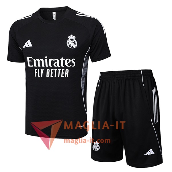 Kit da Allenamento Real Madrid - Maglia + Pantaloncini 2025/2026 Nero/Grigio