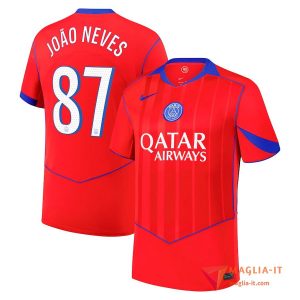 Maglia Calcio JOÃO NEVES 87 PSG 2025/26 Terza