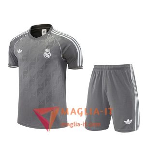 Nuova Kit da Allenamento Real Madrid - Maglia + Pantaloncini 2025/2026 Grigio/Bianco