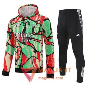 Insieme Giacca Con Cappuccio Tuta Arsenal 2025/2026 Verde/Rosso/Giallo