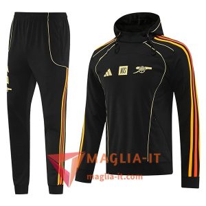 Insieme Giacca Con Cappuccio Tuta Arsenal Nero/Arancia 2025/2026
