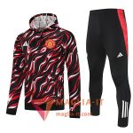 Insieme Giacca Con Cappuccio Tuta Manchester United 2025/2026 Rosso/Nero/Bianco