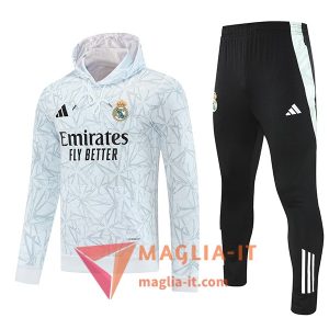 Insieme Giacca Con Cappuccio Tuta Real Madrid 2025/2026 Bianco/Grigio