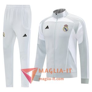Insieme Tuta Calcio Giacca Real Madrid 2025/2026 Grigio/Bianco