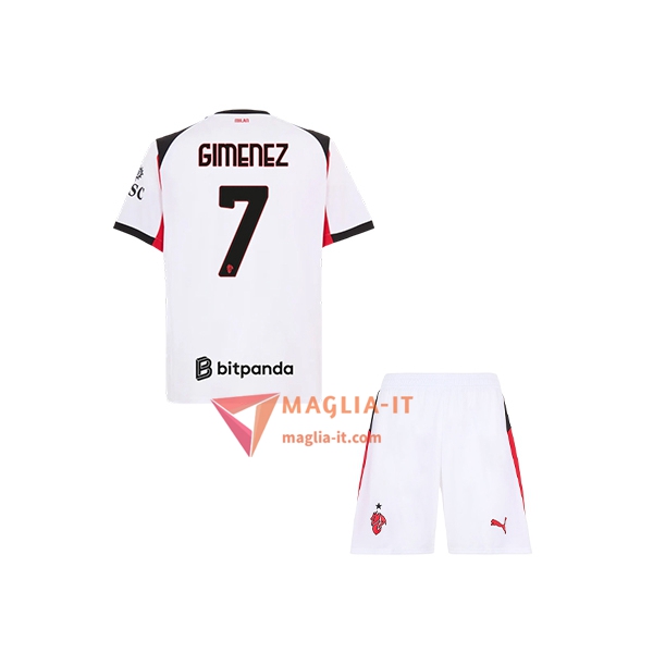 Maglia Calcio SANTIAGO GIMENEZ 7 AC Milan Bambino 2025/26 Seconda
