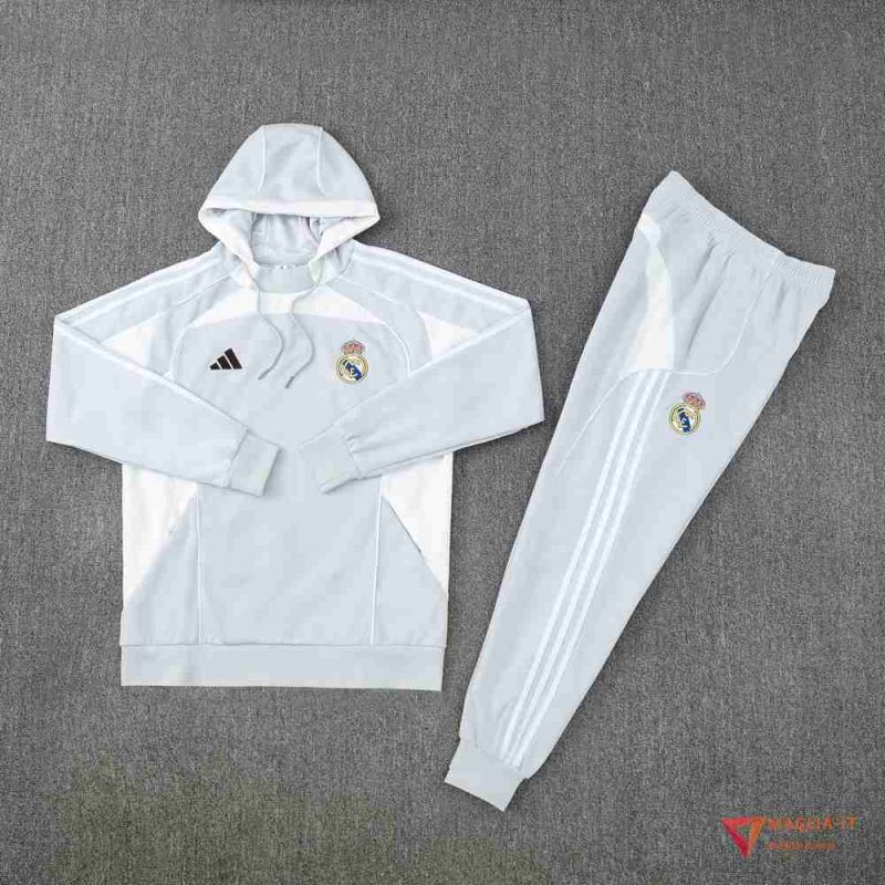 Insieme Giacca Con Cappuccio Tuta Giacca A Vento Real Madrid Grigio/Bianco 2025/2026 - immagine 5