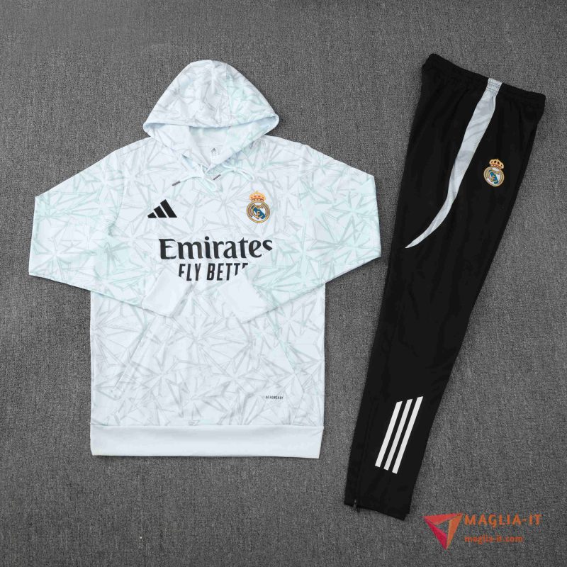 Insieme Giacca Con Cappuccio Tuta Real Madrid 2025/2026 Bianco/Grigio - immagine 5
