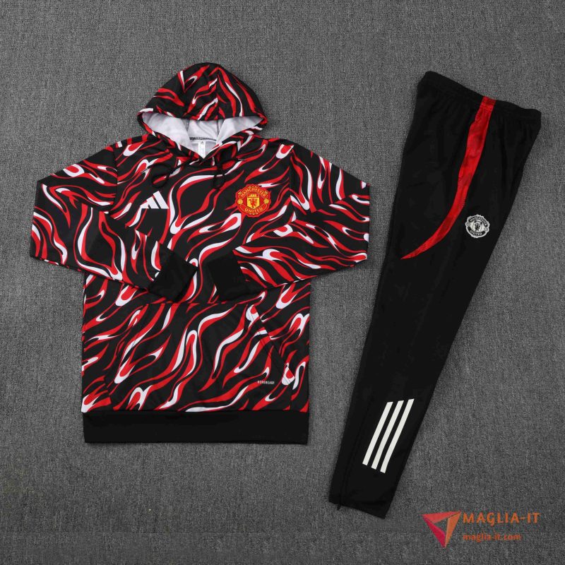Insieme Giacca Con Cappuccio Tuta Manchester United 2025/2026 Rosso/Nero/Bianco - immagine 4