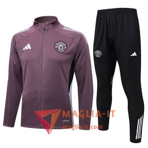 Insieme Tuta Calcio Giacca Manchester United 2025/2026 viola/Bianco/Nero