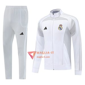 Insieme Tuta Calcio Giacca Real Madrid 2025/2026 Bianco/Grigio Chiaro