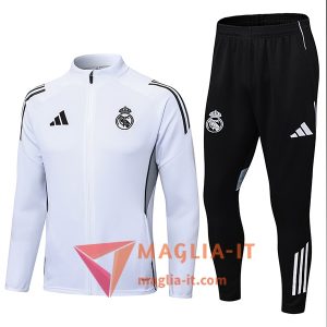 Insieme Tuta Calcio Giacca Real Madrid 2025/2026 Bianco/Nero/Grigio
