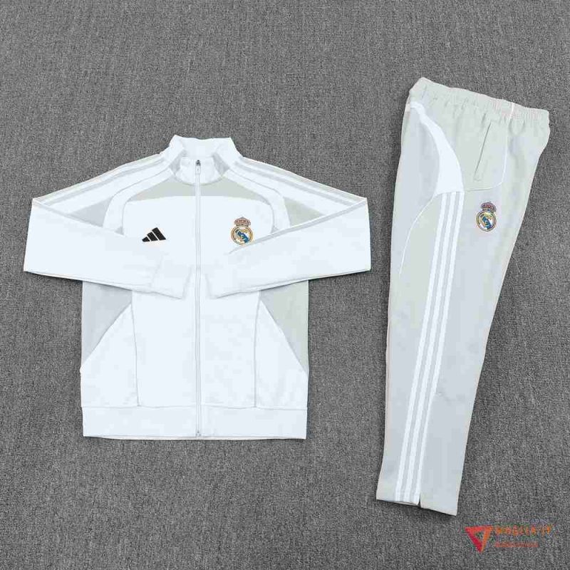 Insieme Tuta Calcio Giacca Real Madrid 2025/2026 Bianco/Grigio Chiaro - immagine 5
